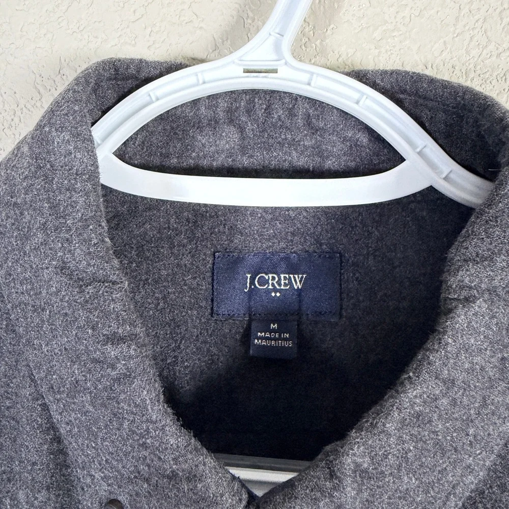 J.Crew Flannel Button‎ Down Shirt Mens M Charcoal Grey Elbow Patches Cotton